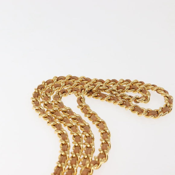 PRADA Chain Shoulder Bag Suede Beige Gold Auth 135314