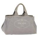 PRADA Canapa GM Hand Bag Canvas Gray Gold Auth 135318-1