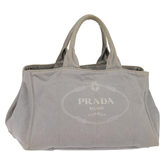 PRADA Canapa GM Hand Bag Canvas Gray Gold Auth 135318