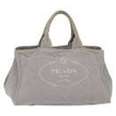 PRADA Canapa GM Hand Bag Canvas Gray Gold Auth 135318-13