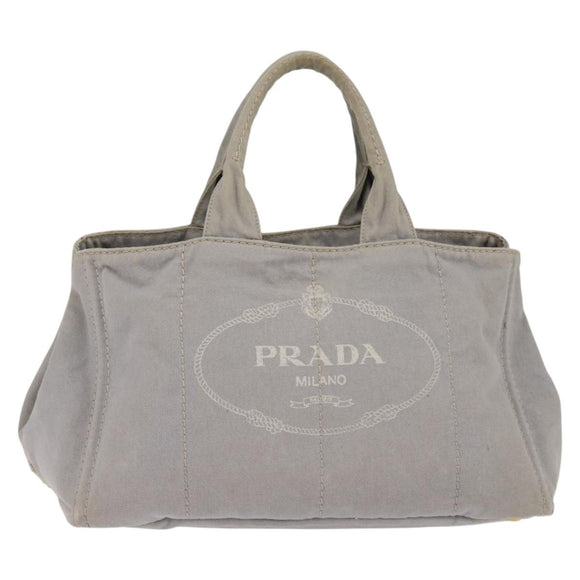 PRADA Canapa GM Hand Bag Canvas Gray Gold Auth 135318
