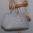 PRADA Canapa GM Hand Bag Canvas Gray Gold Auth 135318-21