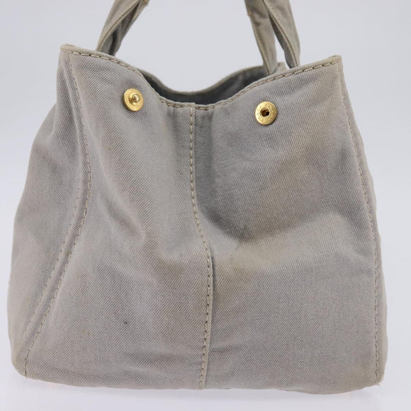 PRADA Canapa GM Hand Bag Canvas Gray Gold Auth 135318