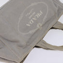 PRADA Canapa GM Hand Bag Canvas Gray Gold Auth 135318-6