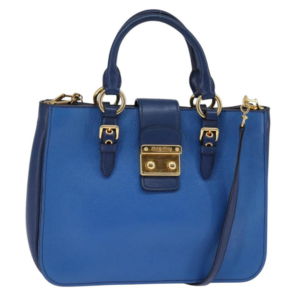 Miu Miu Hand Bag Leather 2way Blue Gold Auth 135323