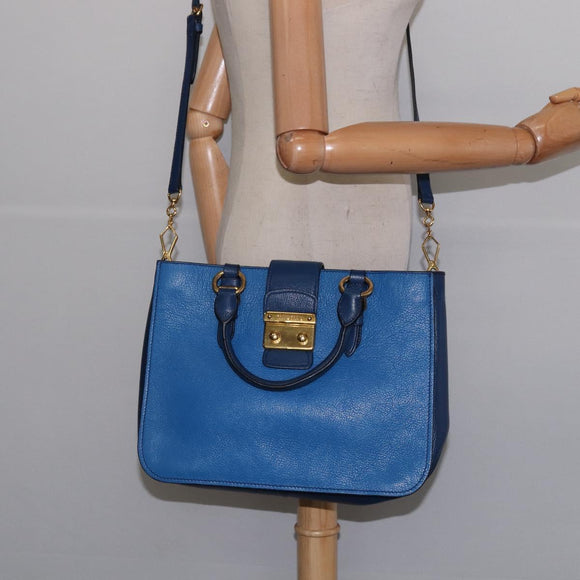 Miu Miu Hand Bag Leather 2way Blue Gold Auth 135323