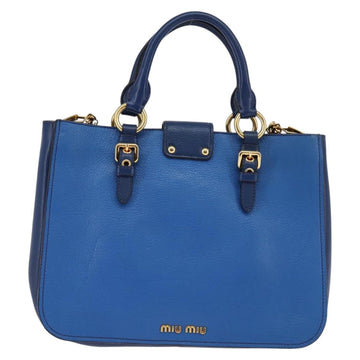 Miu Miu Hand Bag Leather 2way Blue Gold Auth 135323 - 0