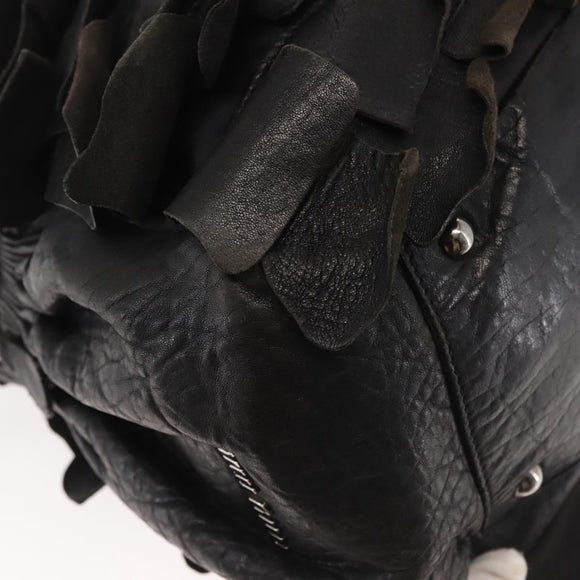 Miu Miu Hand Bag Leather Black Silver Auth 135325