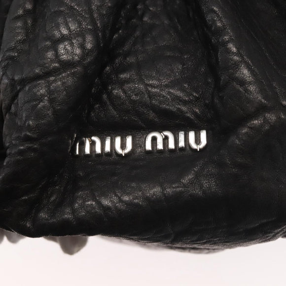 Miu Miu Hand Bag Leather Black Silver Auth 135325