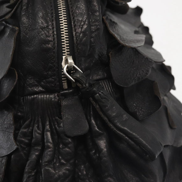 Miu Miu Hand Bag Leather Black Silver Auth 135325