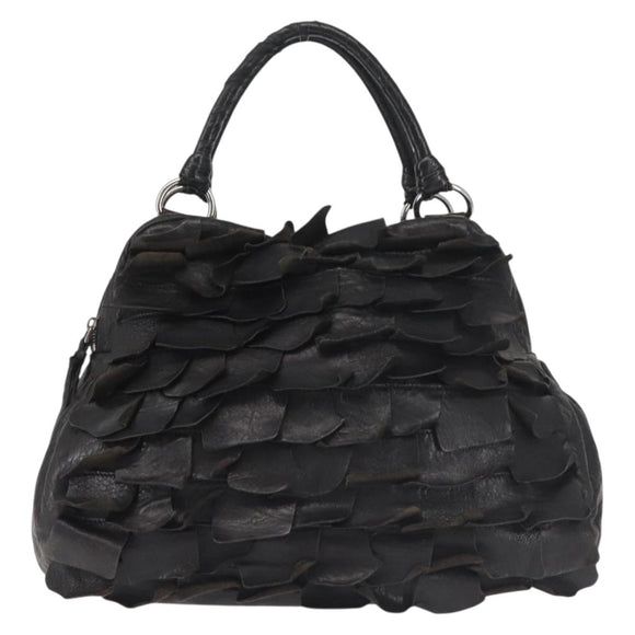 Miu Miu Hand Bag Leather Black Silver Auth 135325