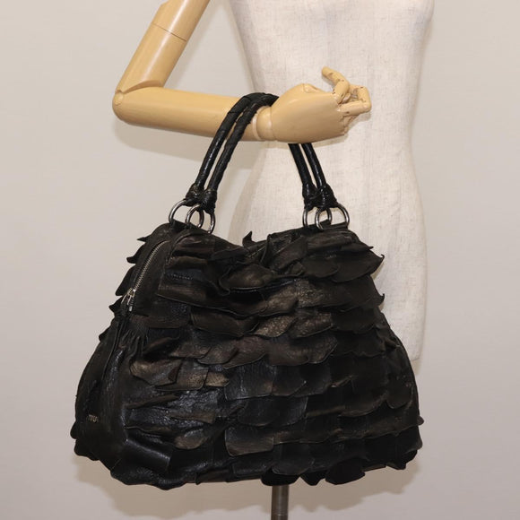 Miu Miu Hand Bag Leather Black Silver Auth 135325