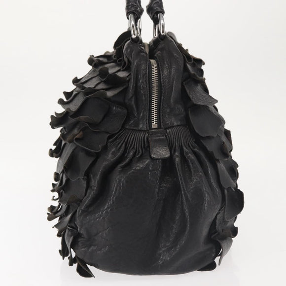 Miu Miu Hand Bag Leather Black Silver Auth 135325