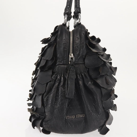 Miu Miu Hand Bag Leather Black Silver Auth 135325