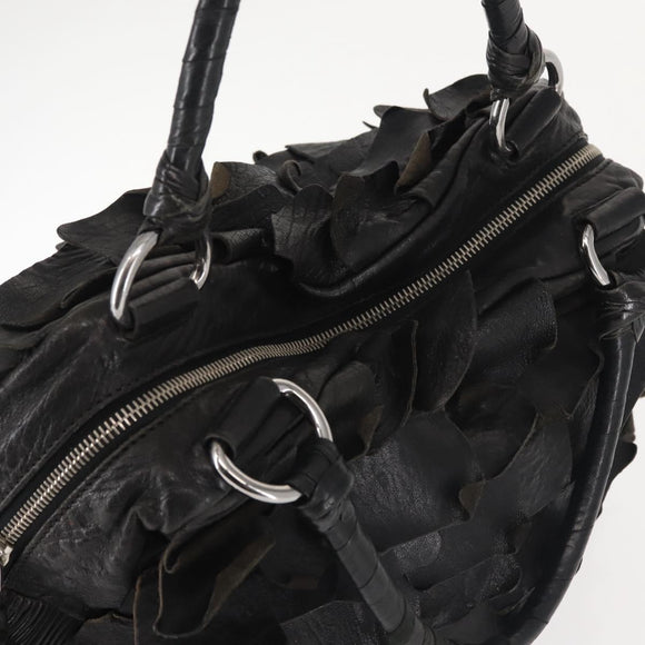 Miu Miu Hand Bag Leather Black Silver Auth 135325