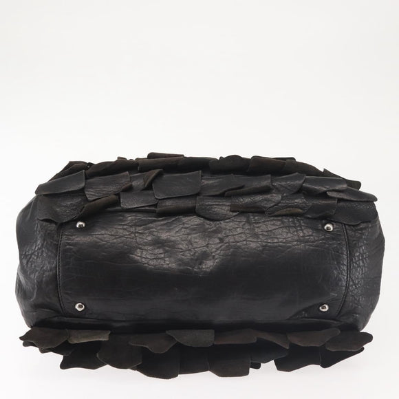 Miu Miu Hand Bag Leather Black Silver Auth 135325