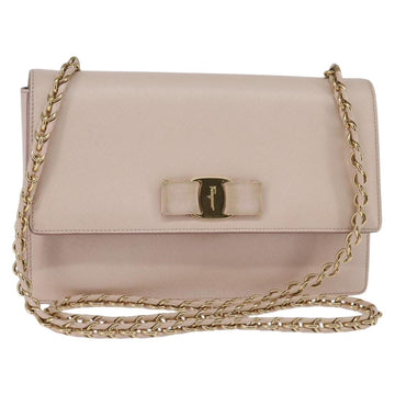 Salvatore Ferragamo Chain Shoulder Bag Leather Pink Gold Auth 135336