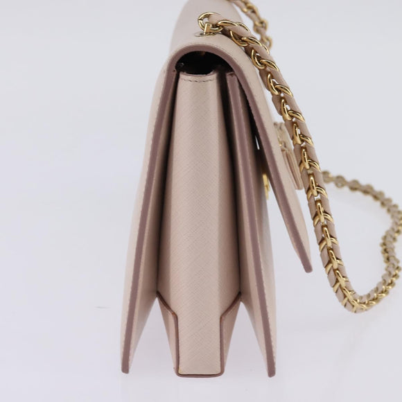 Salvatore Ferragamo Chain Shoulder Bag Leather Pink Gold Auth 135336