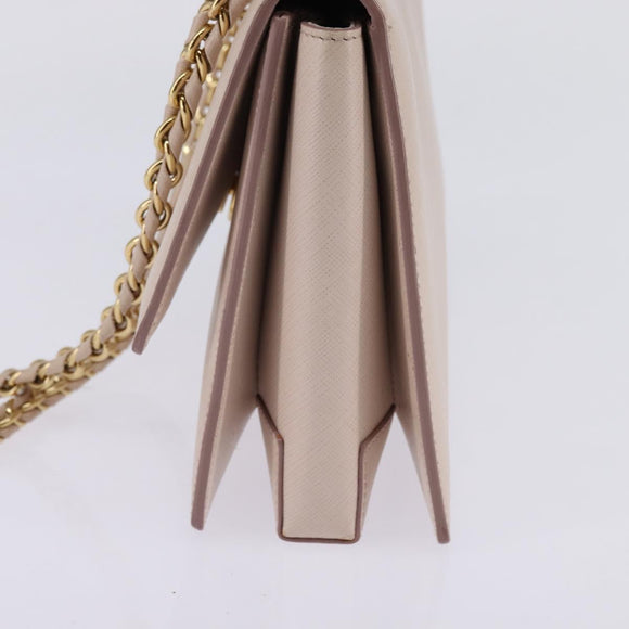 Salvatore Ferragamo Chain Shoulder Bag Leather Pink Gold Auth 135336