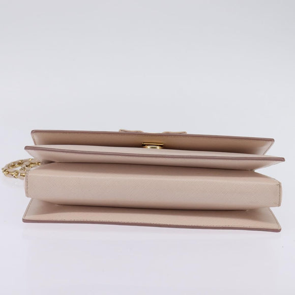 Salvatore Ferragamo Chain Shoulder Bag Leather Pink Gold Auth 135336