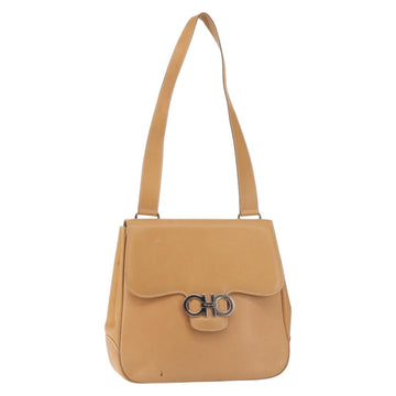 Salvatore Ferragamo Gancini Shoulder Bag Leather Brown Silver Auth 135337