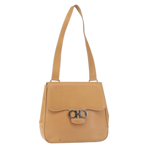 Salvatore Ferragamo Gancini Shoulder Bag Leather Brown Silver Auth 135337