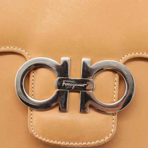 Salvatore Ferragamo Gancini Shoulder Bag Leather Brown Silver Auth 135337