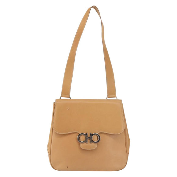 Salvatore Ferragamo Gancini Shoulder Bag Leather Brown Silver Auth 135337