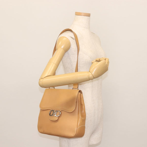 Salvatore Ferragamo Gancini Shoulder Bag Leather Brown Silver Auth 135337