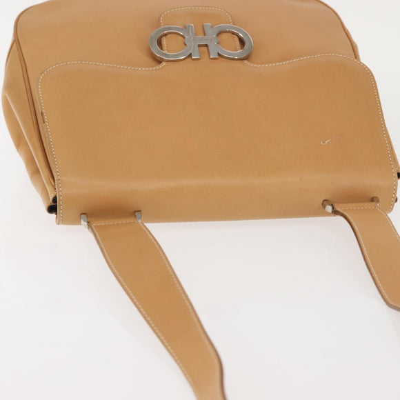 Salvatore Ferragamo Gancini Shoulder Bag Leather Brown Silver Auth 135337