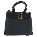 Salvatore Ferragamo Hand Bag Suede 2way Black Gold Auth 135339-1