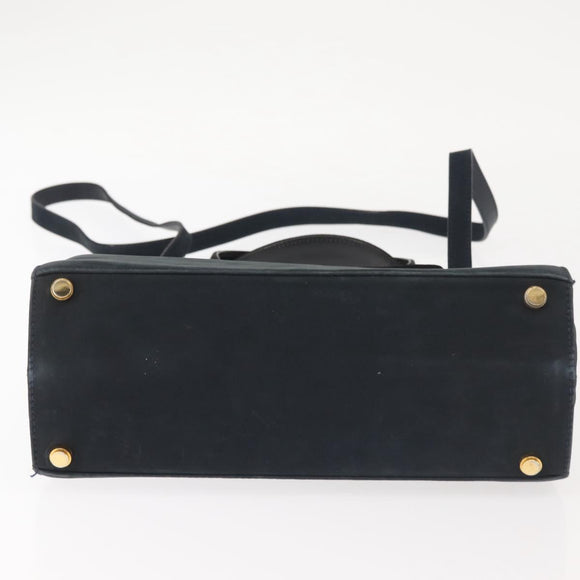 Salvatore Ferragamo Hand Bag Suede 2way Black Gold Auth 135339