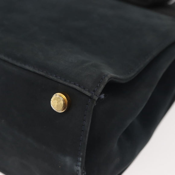 Salvatore Ferragamo Hand Bag Suede 2way Black Gold Auth 135339