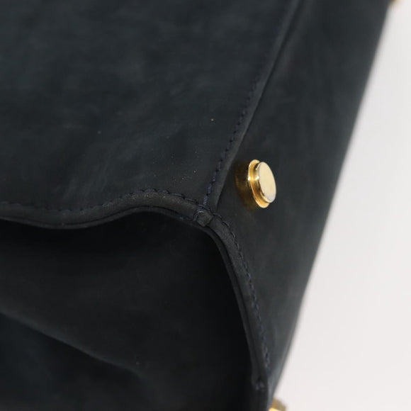 Salvatore Ferragamo Hand Bag Suede 2way Black Gold Auth 135339