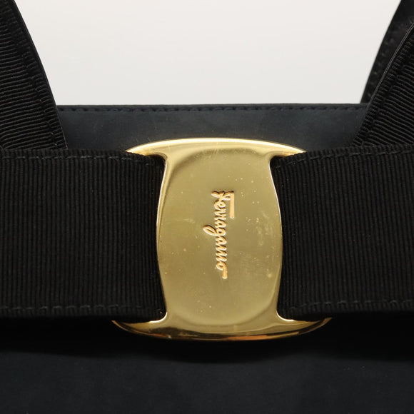 Salvatore Ferragamo Hand Bag Suede 2way Black Gold Auth 135339