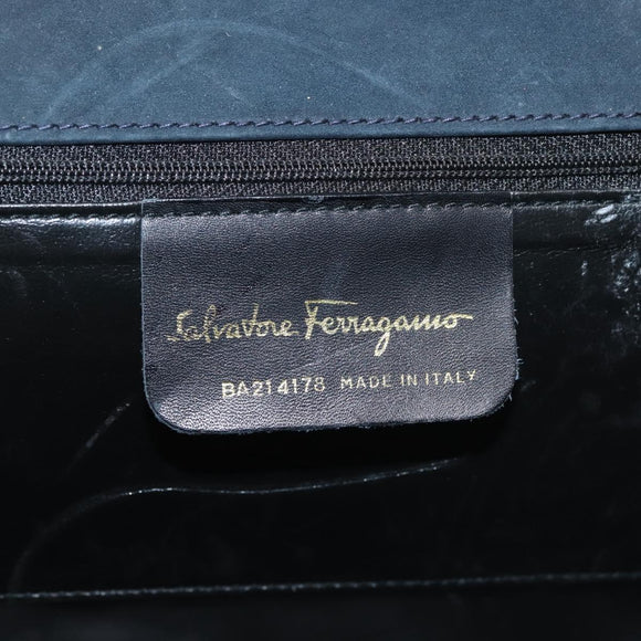 Salvatore Ferragamo Hand Bag Suede 2way Black Gold Auth 135339