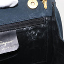 Salvatore Ferragamo Hand Bag Suede 2way Black Gold Auth 135339-18