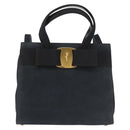 Salvatore Ferragamo Hand Bag Suede 2way Black Gold Auth 135339-2