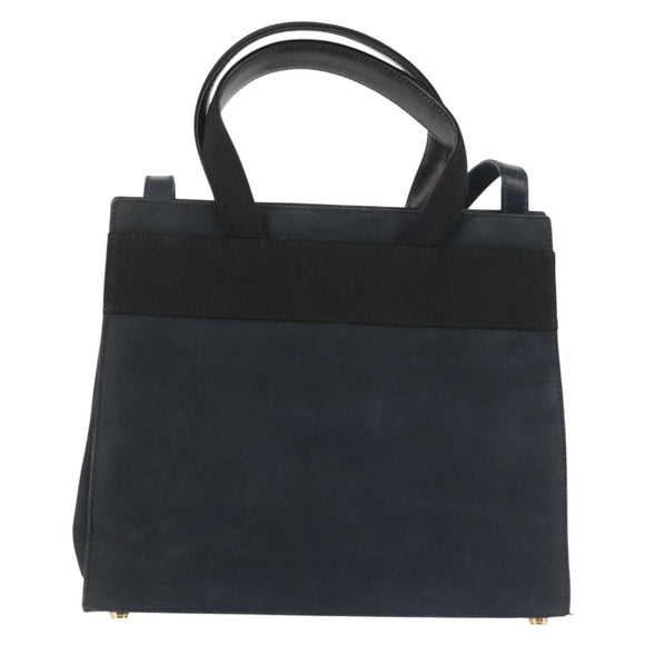 Salvatore Ferragamo Hand Bag Suede 2way Black Gold Auth 135339