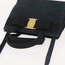 Salvatore Ferragamo Hand Bag Suede 2way Black Gold Auth 135339-6