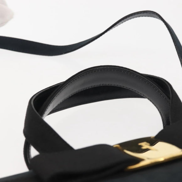 Salvatore Ferragamo Hand Bag Suede 2way Black Gold Auth 135339