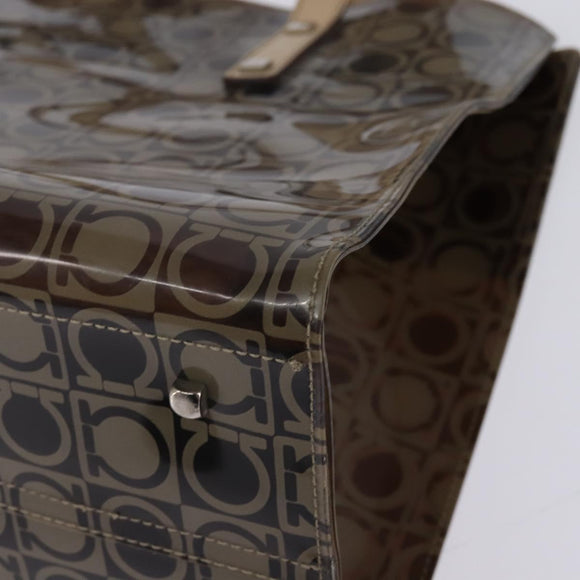 Salvatore Ferragamo Gancini Shoulder Bag Vinyl Brown Silver Auth 135345