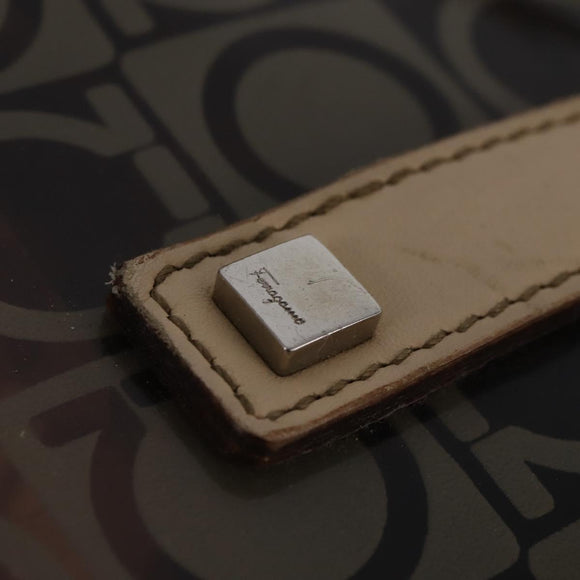 Salvatore Ferragamo Gancini Shoulder Bag Vinyl Brown Silver Auth 135345