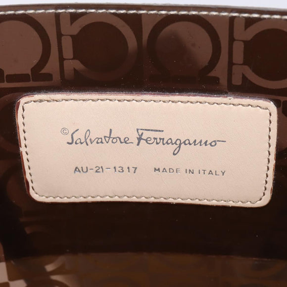 Salvatore Ferragamo Gancini Shoulder Bag Vinyl Brown Silver Auth 135345