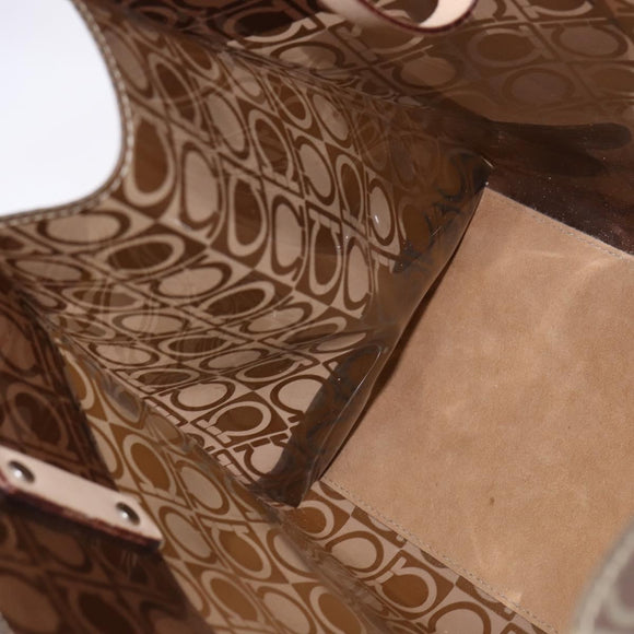 Salvatore Ferragamo Gancini Shoulder Bag Vinyl Brown Silver Auth 135345