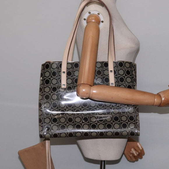 Salvatore Ferragamo Gancini Shoulder Bag Vinyl Brown Silver Auth 135345