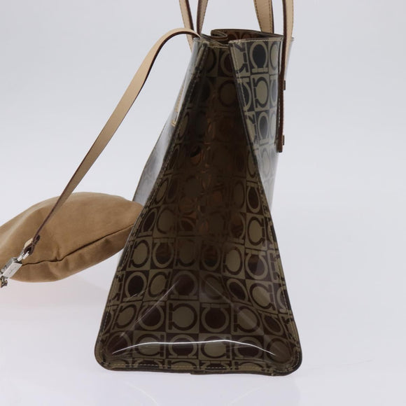 Salvatore Ferragamo Gancini Shoulder Bag Vinyl Brown Silver Auth 135345