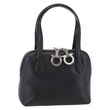 Salvatore Ferragamo Gancini Hand Bag Leather Black Silver Auth 135346