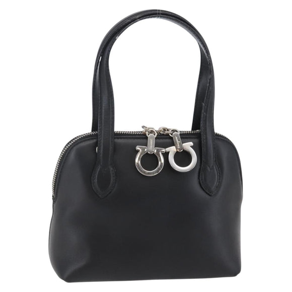 Salvatore Ferragamo Gancini Hand Bag Leather Black Silver Auth 135346