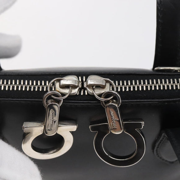 Salvatore Ferragamo Gancini Hand Bag Leather Black Silver Auth 135346
